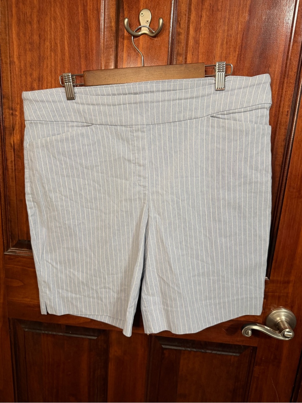 Hilary Radley Light Blue Pinstripe Bermuda Shorts